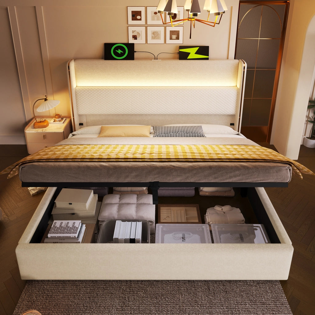 letto idraulico lino beige 180x200 cm