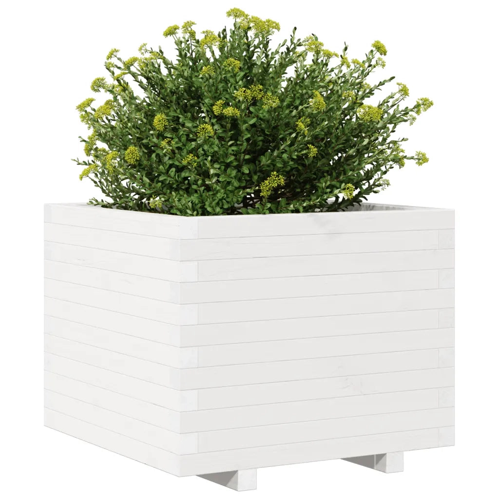 Fioriera da Giardino Bianca 60x60x49,5cm Legno Massello di Pino 847359