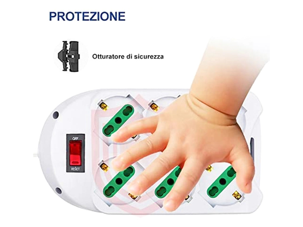 Multipresa Ciabatta Elettrica Con 6 Prese Schuko 10/16A Interruttore Spina 10A Laterale Cavo 1,5M Bianco