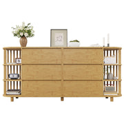 Credenza con 6 Cassetti e Ripiani Aperti in Bamb??; Design Romano; in MDF e Bamb??; 160??40??75 cm; Rovere