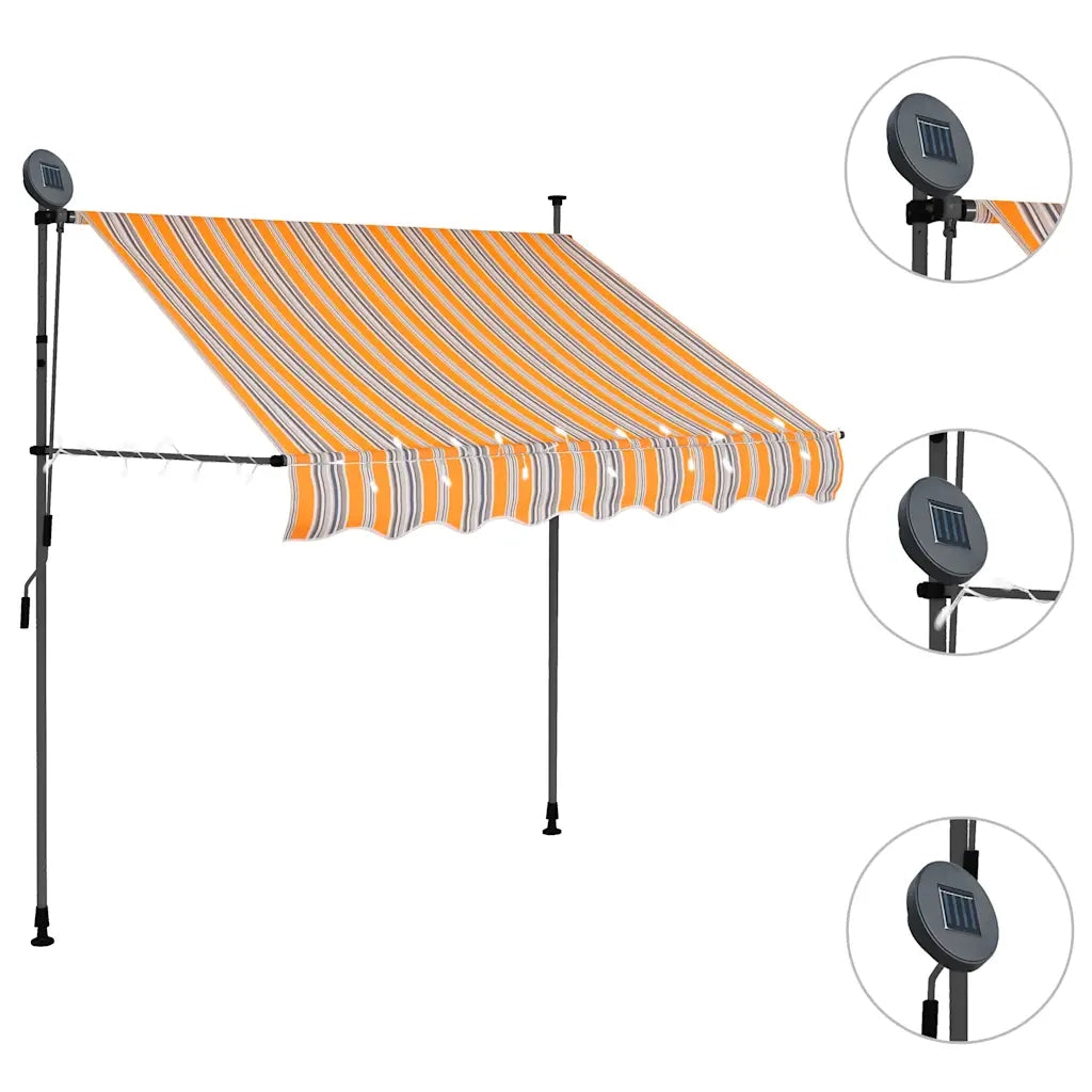 Tenda da Sole Retrattile Manuale con LED-Tenda parasole per Patio 200 cm Gialla e Blu