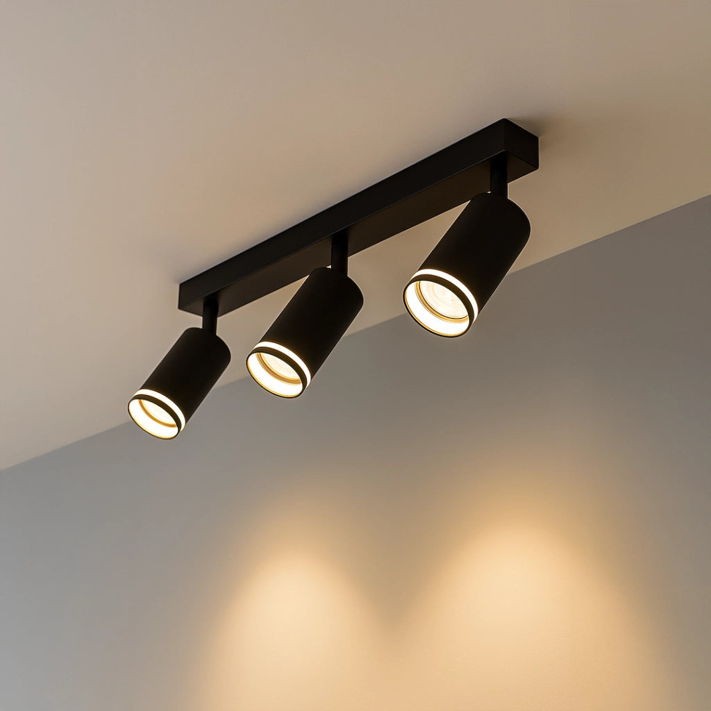 Plafoniera moderna nera a barra 3 spot GU10 Pipe Milagro