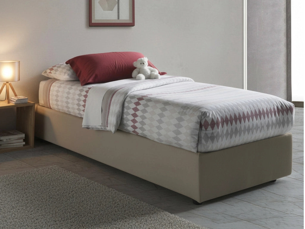 Ermanna, Letto Singolo Materasso Incluso Made in Italy, Grigio Tortora