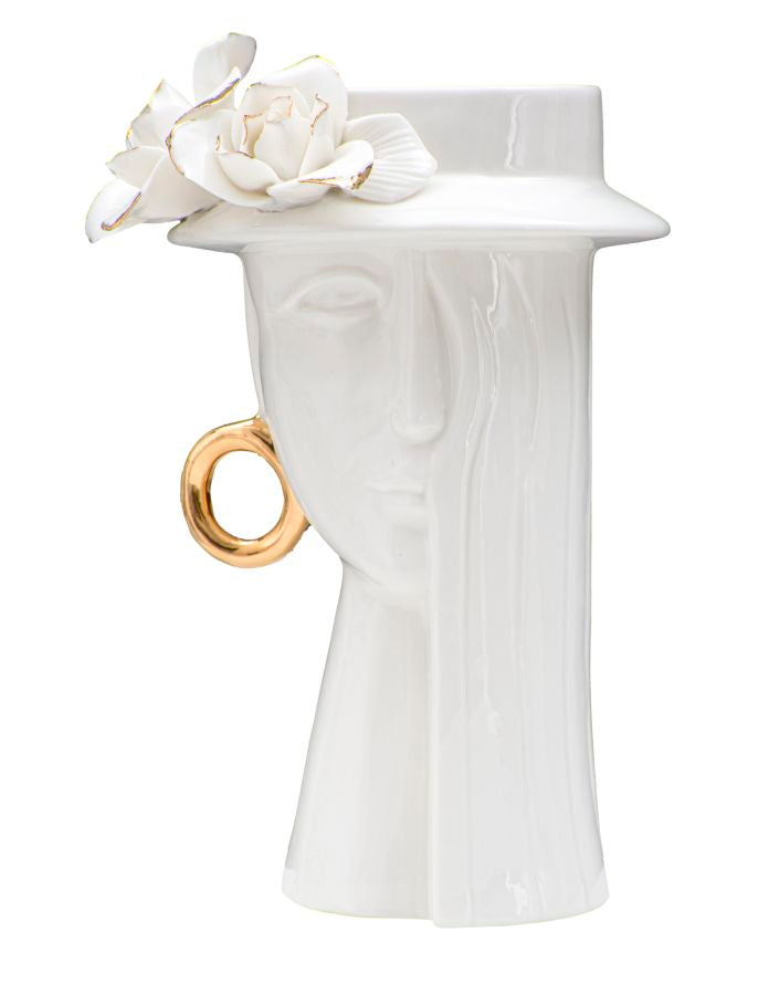Vaso Woman Elegant 15x13,3x23,5 cm Porcellana Bianco e Oro