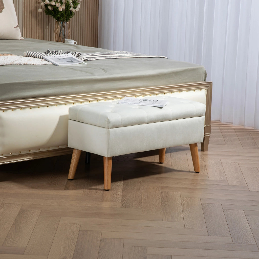 Divano letto imbottito con cassetti ¨C Zephmum ¨C Tessuto velluto bianco 80x35x42