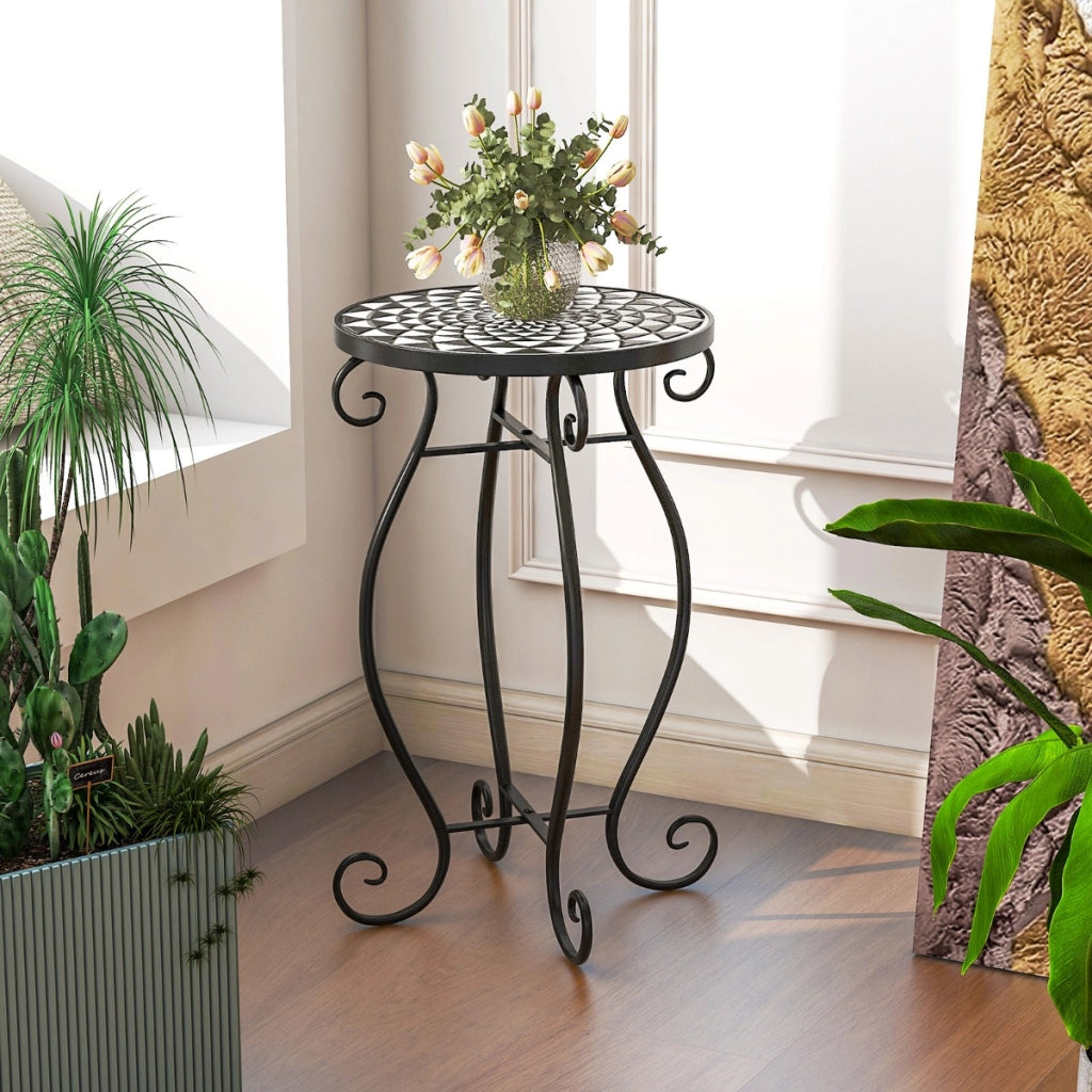 Tavolino da esterno con piano d'appoggio in ceramica resistente agli agenti atmosferici, Supporto piante Modello 2-Tavoli da esterno