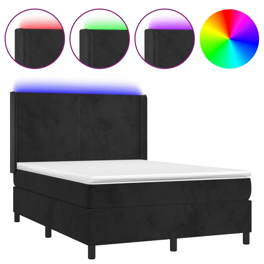 Letto a Molle con Materasso e LED Nero 140x200 cm in Vellutocod mxl 75429