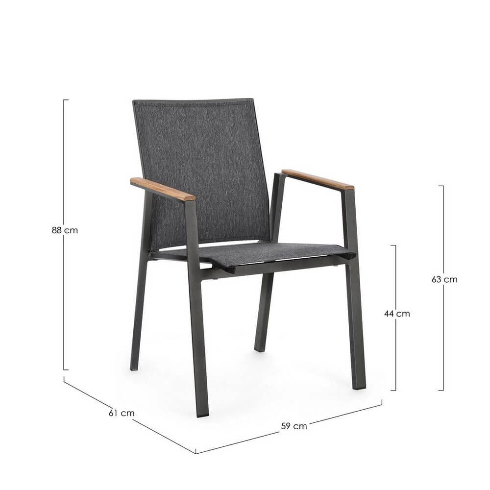 Set di 4 Sedie da Giardino con Braccioli in Alluminio e Teak - HIGHLANDER