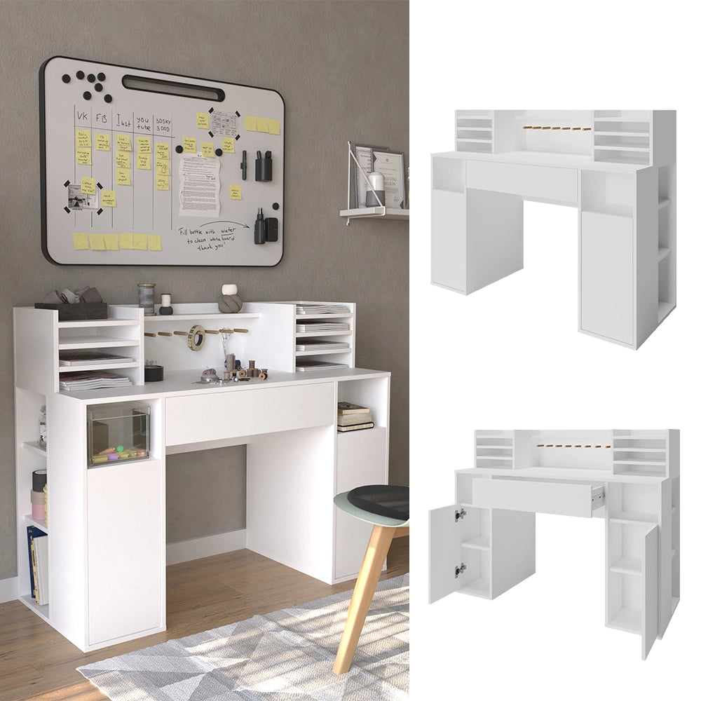 Vicco Scrivania con ripiani Bianco 126.8 x 50 cm XL con ripiani