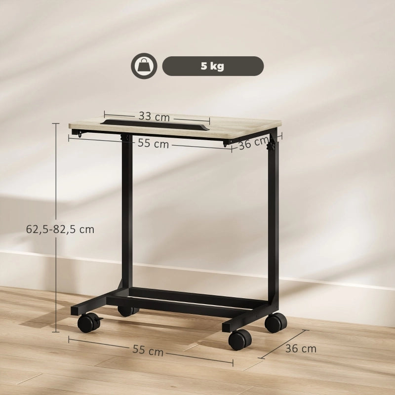 Tavolino a C con ruote e piano inclinabile, regolabile in altezza per soggiorno e letto, 55 × 36 × 62,5-82,5 cm
