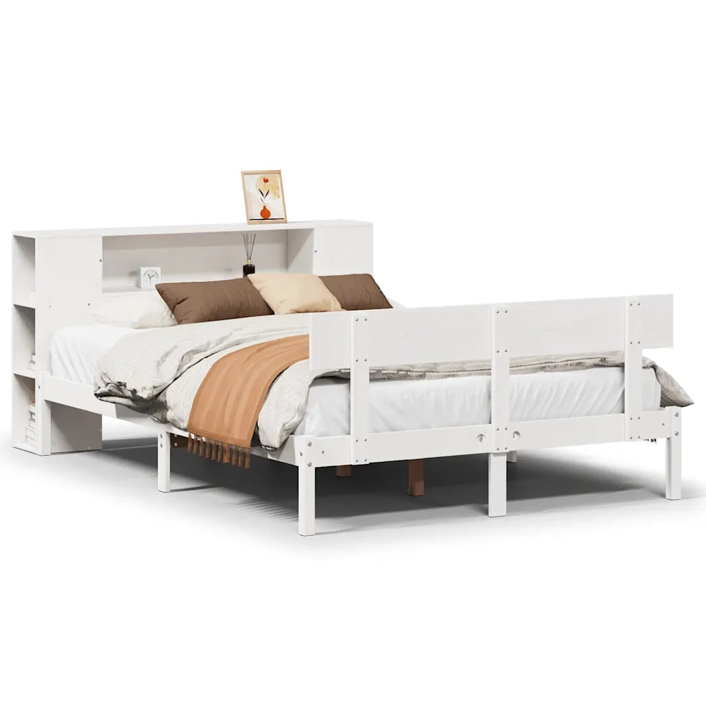 Letto Libreria senza Materasso Bianco 135x190 cm Legno di Pino 3321769