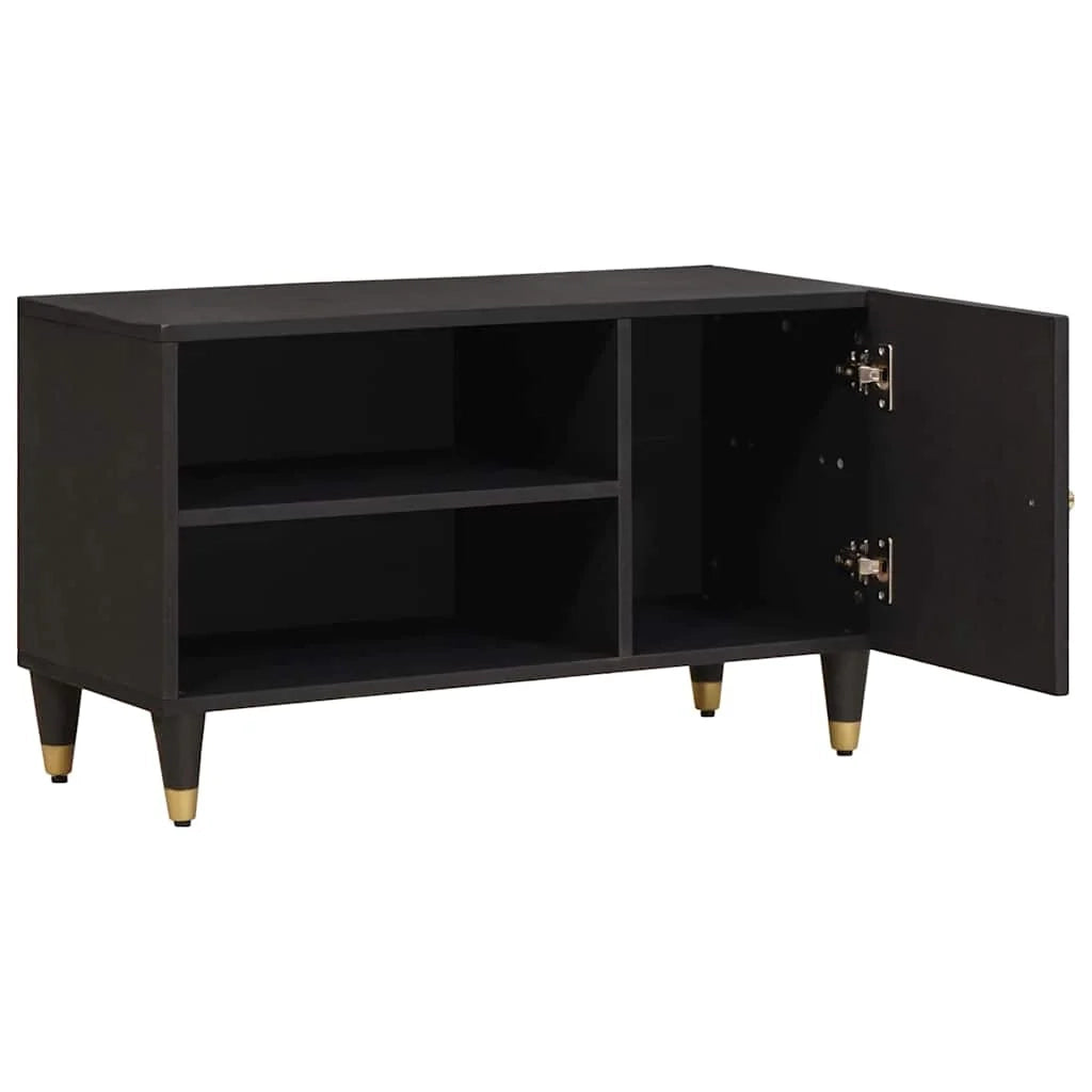 Mobile porta TV rettangolare moderno con contenitore 80 x 33 x 46 cm in legno massello di mango nero 02_0057892