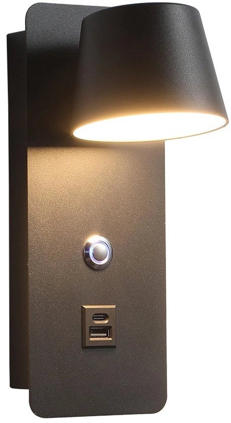 Set di 2 Lampade da Parete Senza Fili con Porta Ricarica USB-C e Interruttore, Nero