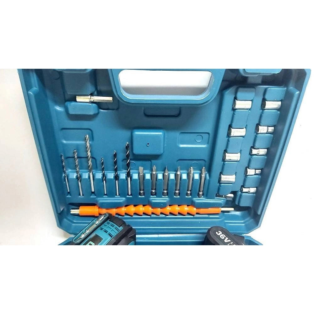 Trade Shop - Trapano Avvitatore Doppia Batteria A Litio 36 V Max + Valigetta 26 Accessori Lld -