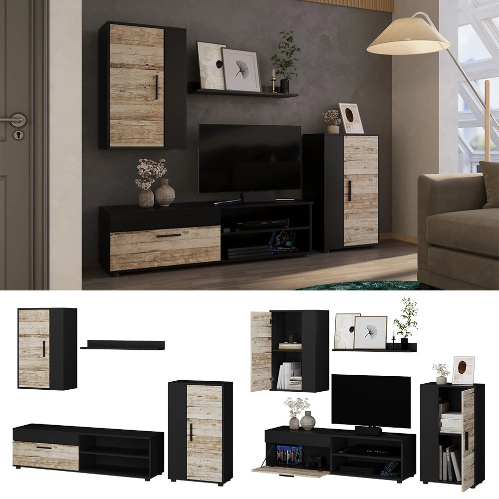 Vicco Parete attrezzata Antracite/beige Set di 4 pezzi