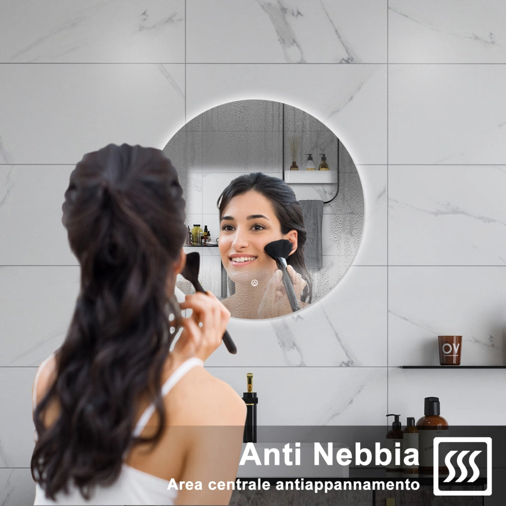 AICA Specchio da bagno 60 x 60 cm, antiappannamento, dimmerabile, interruttore touch, Funzione Memoria