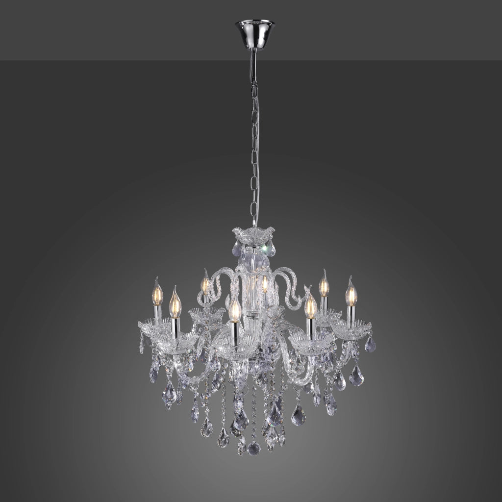 Lampadario GRACIA cristallo argento a catena 8xE14 Neuhaus