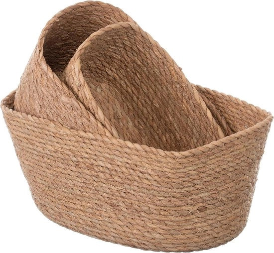 Set di 3 cesti di zeppa marina di 34 cm, 30 cm e 25 cm, cesto di stoccaggio decorativo intrecciato - colori naturali - cesti di stoccaggio - (2-5)