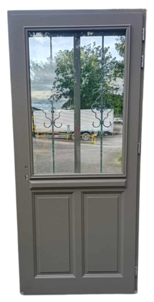 Porta d'ingresso in legno vitreo, Santiago grigio RAL7039, H,200xl,90 p, sinistra Cote Tableau senza maniglia