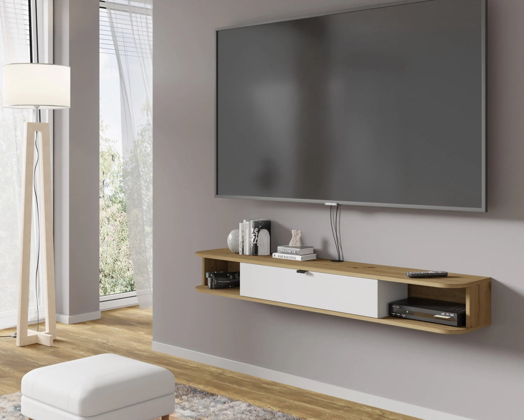 BIM FORNITURE mobile tv soggiorno ICARUS cm 156x29x20h rovere bianco opaco