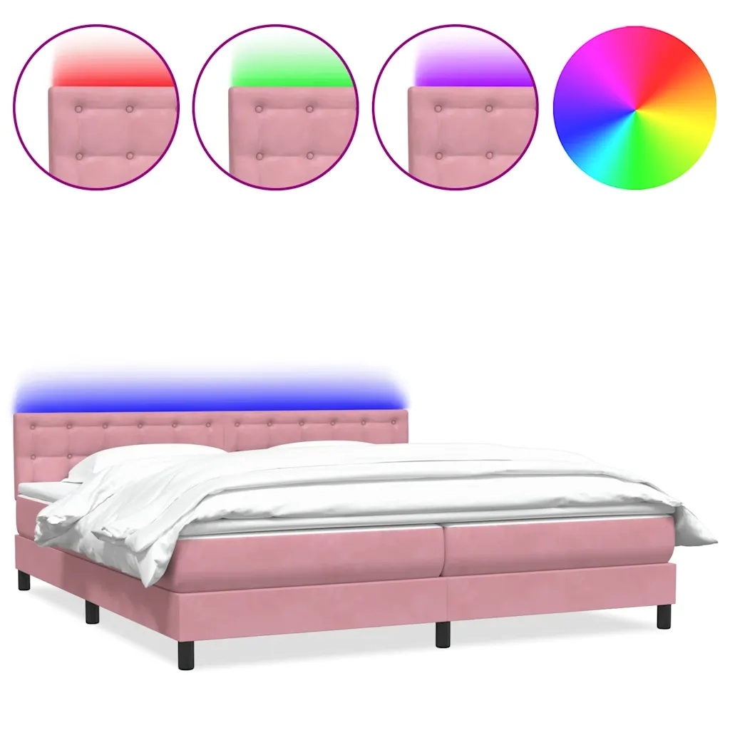 Letto a Molle con Materasso e LED Rosa 180x210 cm in Velluto 3317282