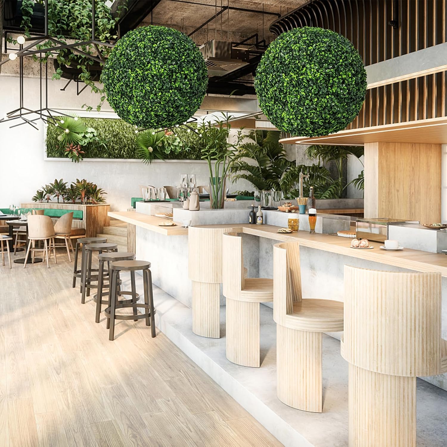 Set di 2 Piante Artificiali a Sfera, 48 cm, Realistiche, in PE, per Interni ed Esterni, Ideali per Veranda, Balcone e Giardino e Matrimonio