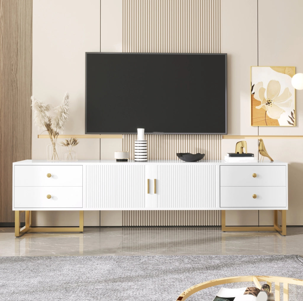 Mobile TV 175x30x46 cm bianco in MDF, 4 cassetti e 2 ante