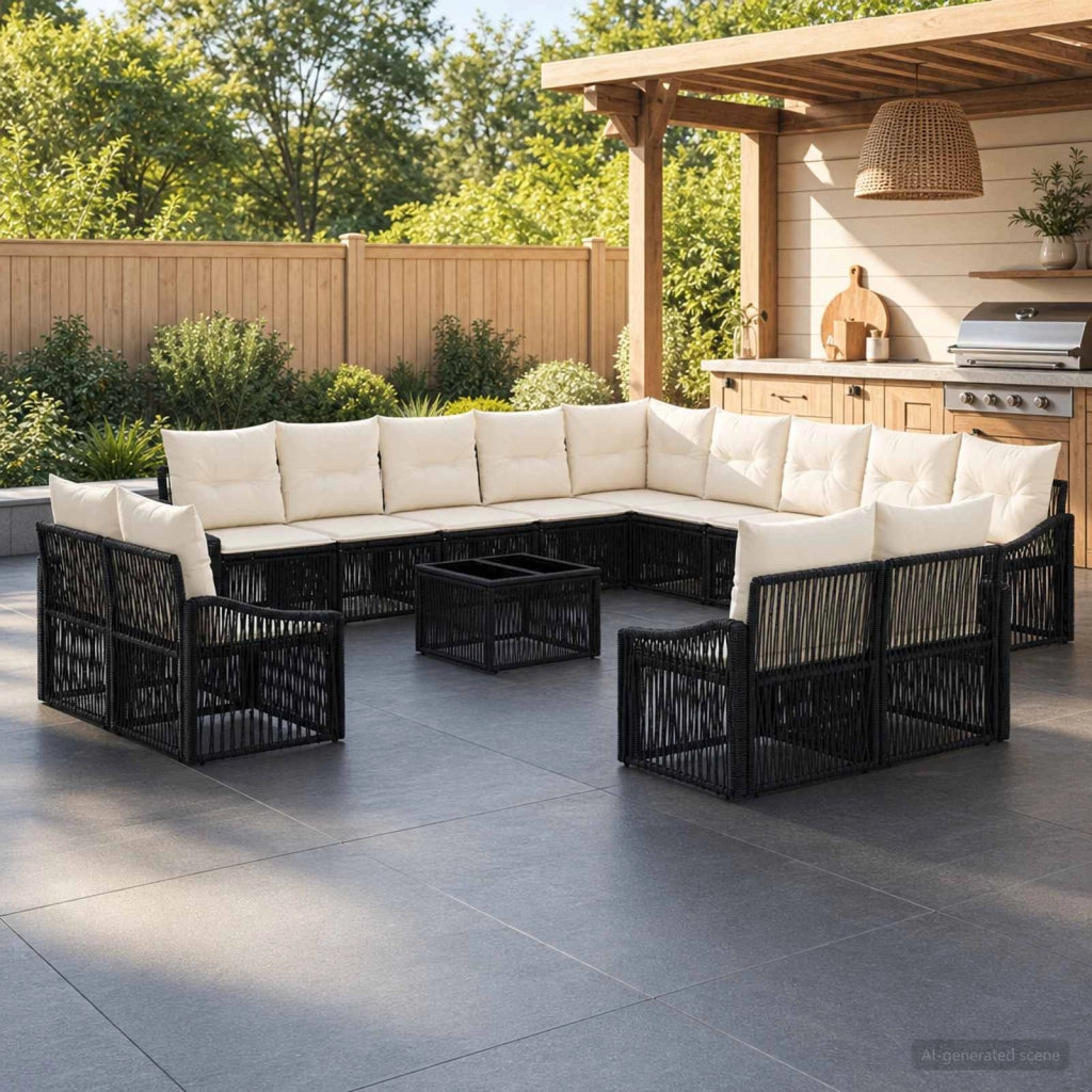 Set Divano da Giardino 14 pz Nero polyrattan 3436189