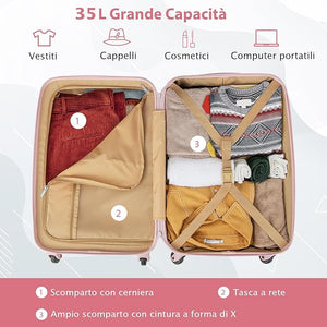 Valigia da Viaggio con Ruote Girevoli, Valigia Trolley con Manico Regolabile in Altezza, Guscio Rigido in PC, 38 x 22 x 57 cm (Rosa)