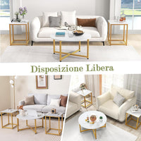 Set di Tavolini da Caffè 3 Pezzi, Tavolino Rotondo e 2 Tavolini Quadrati con Struttura Metallica Robusta, Set di Tavoli da Salotto Moderni 3 Pezzi (Bianco)