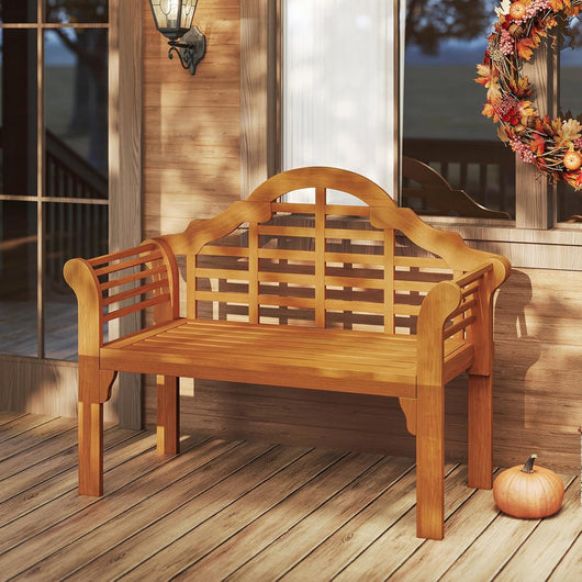 Panchina da Esterno Pieghevole, Panchina in Legno Massello con Braccioli Curvi e Schienale, Panchina da Giardino, Balcone e Cortile, Portata 360 kg, 123 x 54 x 96 cm (Modello 3)