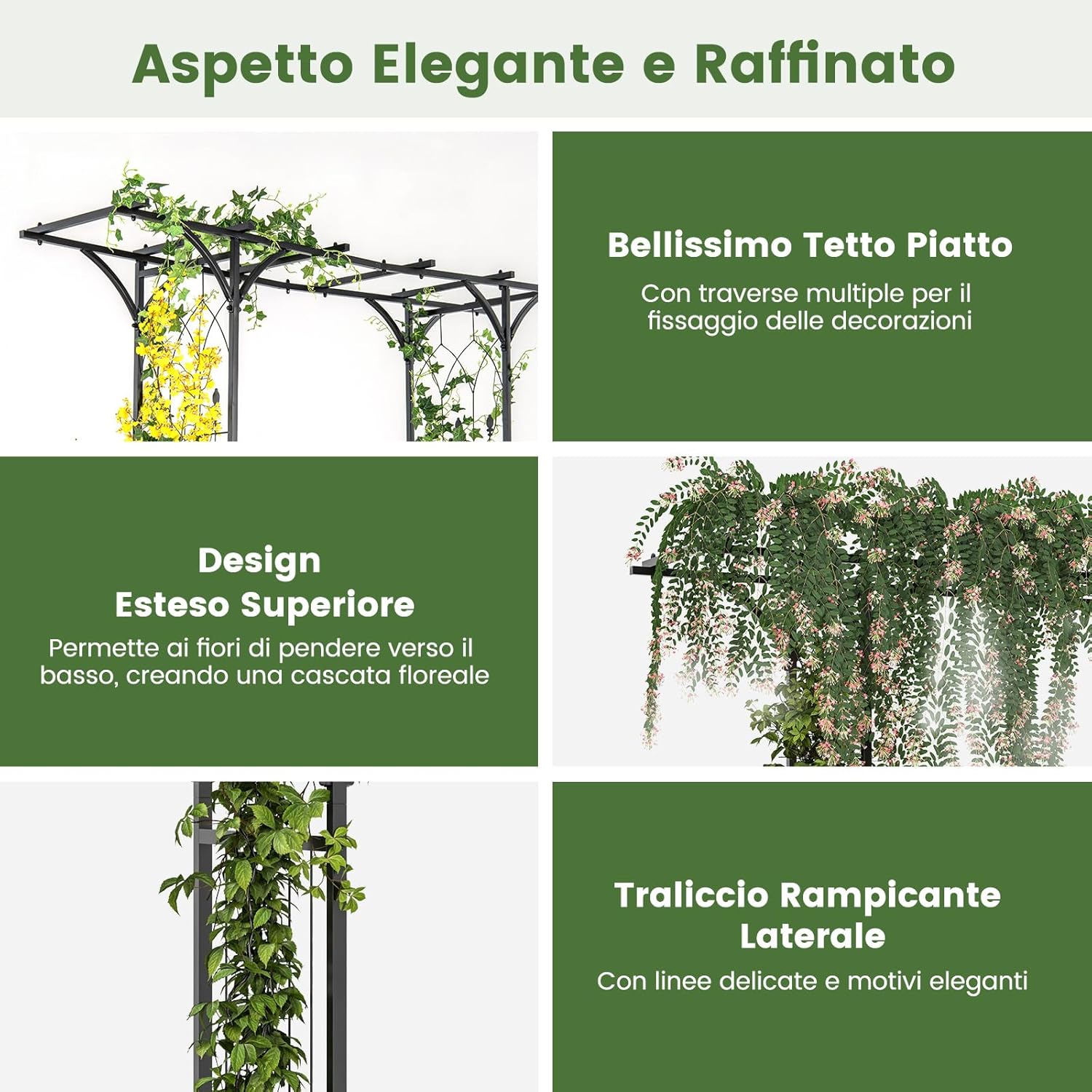 Arco da Giardino in Metallo Decorativo con Tralicci per Piante Rampicanti e Rose, Pergolato da Esterno per Prato, Cerimonia di Matrimonio