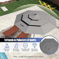 Ombrellone da Patio 313 cm con 32 Luci LED, Tetto Ventilato a 3 Piani, Inclinazioni Regolabili, Manovella, 8 Stecche, Ombrellone da Giardino, Piscina, Spiaggia