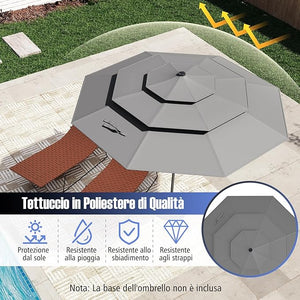 Ombrellone da Patio 313 cm con 32 Luci LED, Tetto Ventilato a 3 Piani, Inclinazioni Regolabili, Manovella, 8 Stecche, Ombrellone da Giardino, Piscina, Spiaggia