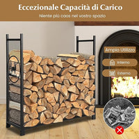 Porta Legna 121 x 38 x 117 CM, Scaffale per Legna Rosbuto con Lati a Rete, Motivi Cervo e Albero, Portalegna da Ardere per Interni ed Esterni, Nero