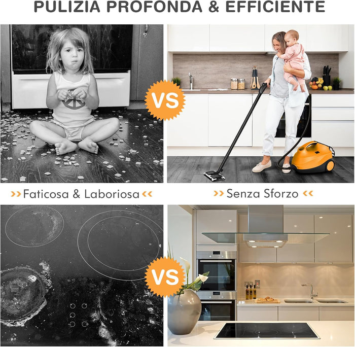 2000W Pulitore a Vapore con 19 Accessori e Serbatoio da 1,5L, Vapore per Tappeti, per Pulizie Profonde Pavimenti Finestre e Macchine (Arancia)