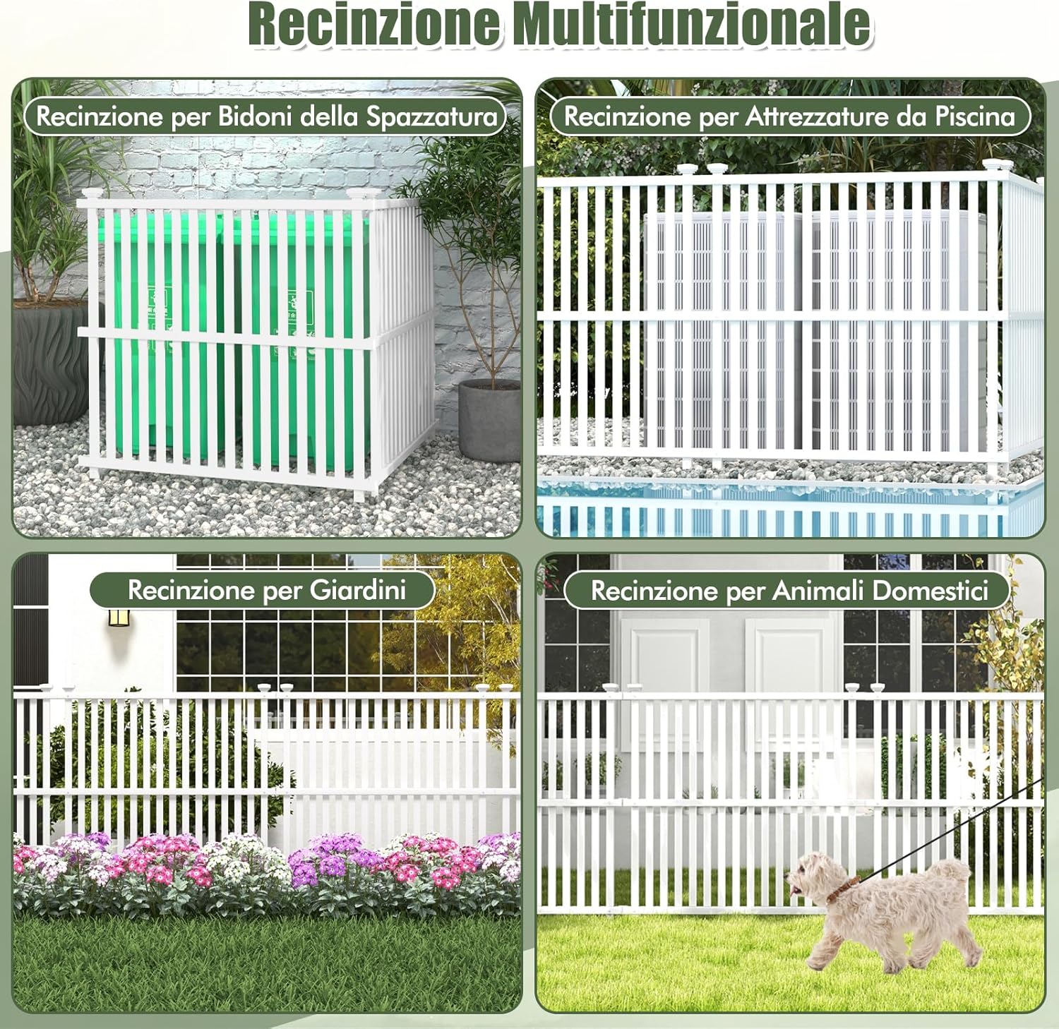 Recinzione Schermo da Giardino in PVC Resistente, 2 Pannelli Recinzione 114 x 113 cm Decorativo per Esterno, Recinto Bordatura Copribidone per Giardino, Bianco