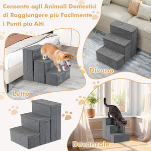 Scala per Cani, Rampe Pieghevole Antiscivolo per Animali Domestici con Scomparti di Stoccaggio per Giocattoli e Spuntini per Letti e Divani, Grigio (39 x 51 x 45cm)