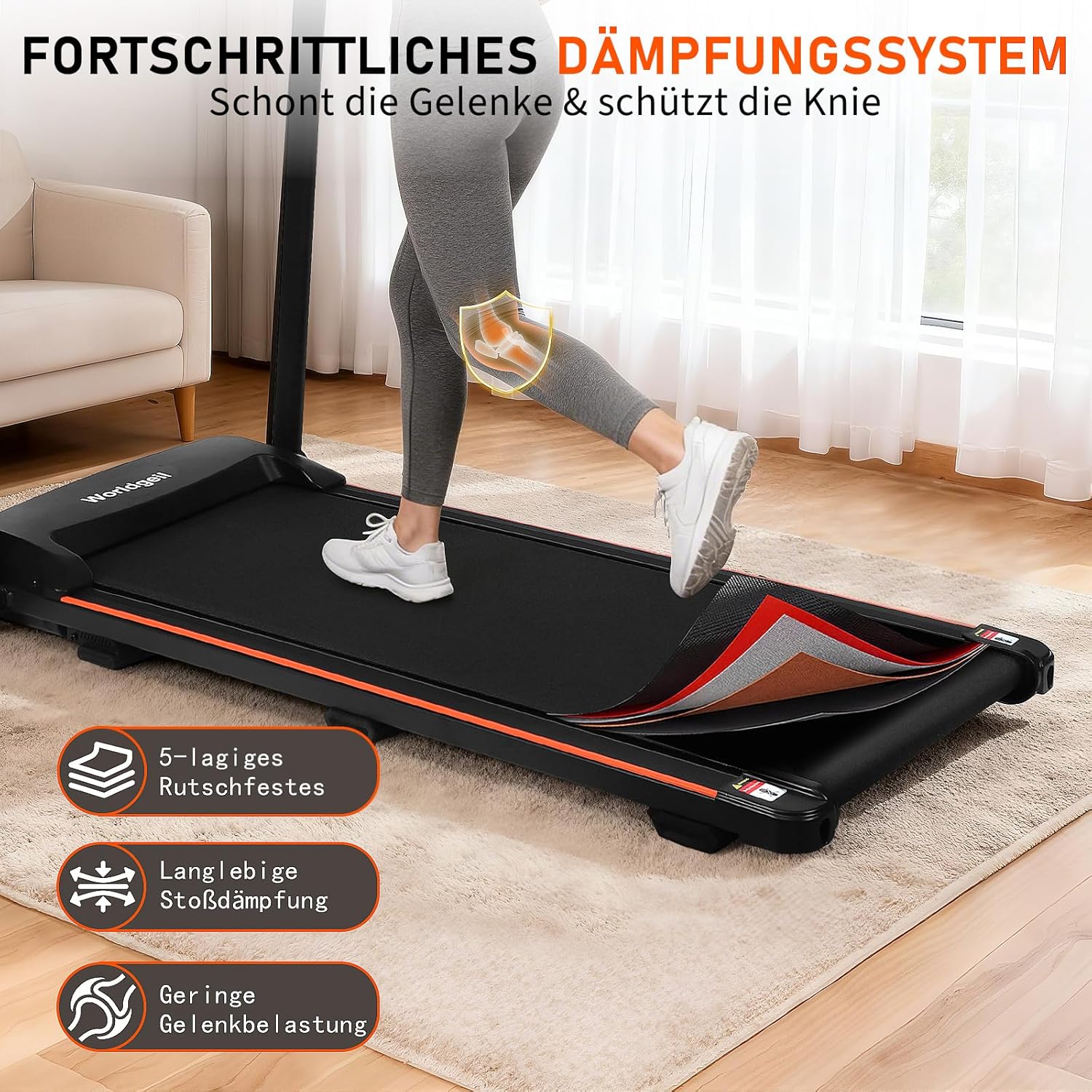 ZMH Tapis roulant da casa pieghevole con schermo LED e corrimano pulsante di misurazione della frequenza cardiaca