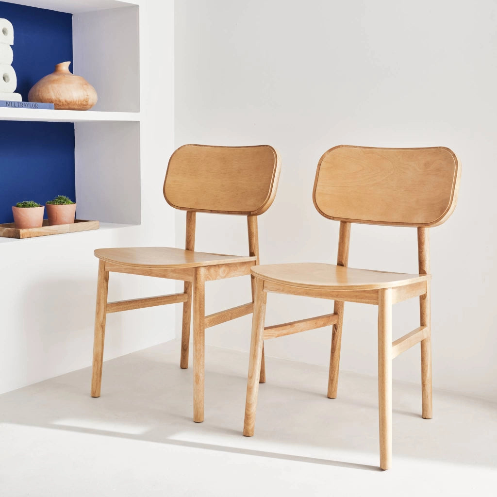 Set di 2 sedie in legno di hevea, marrone naturale