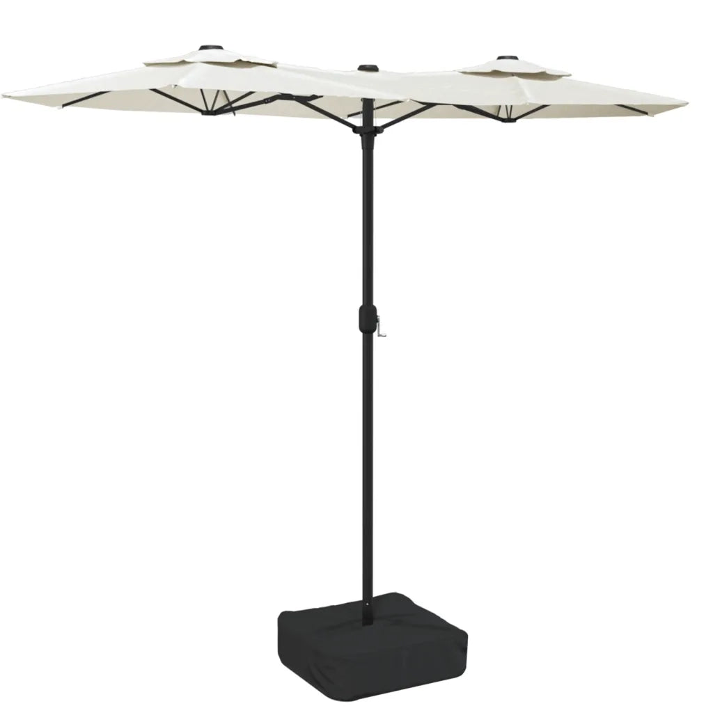 Ombrellone a Doppia Testa con LED-Ombrello da giardino Bianco Sabbia 316x145 cm