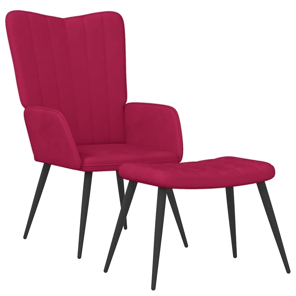 Poltrona Relax con Sgabello Rosso Vino in Velluto 327693