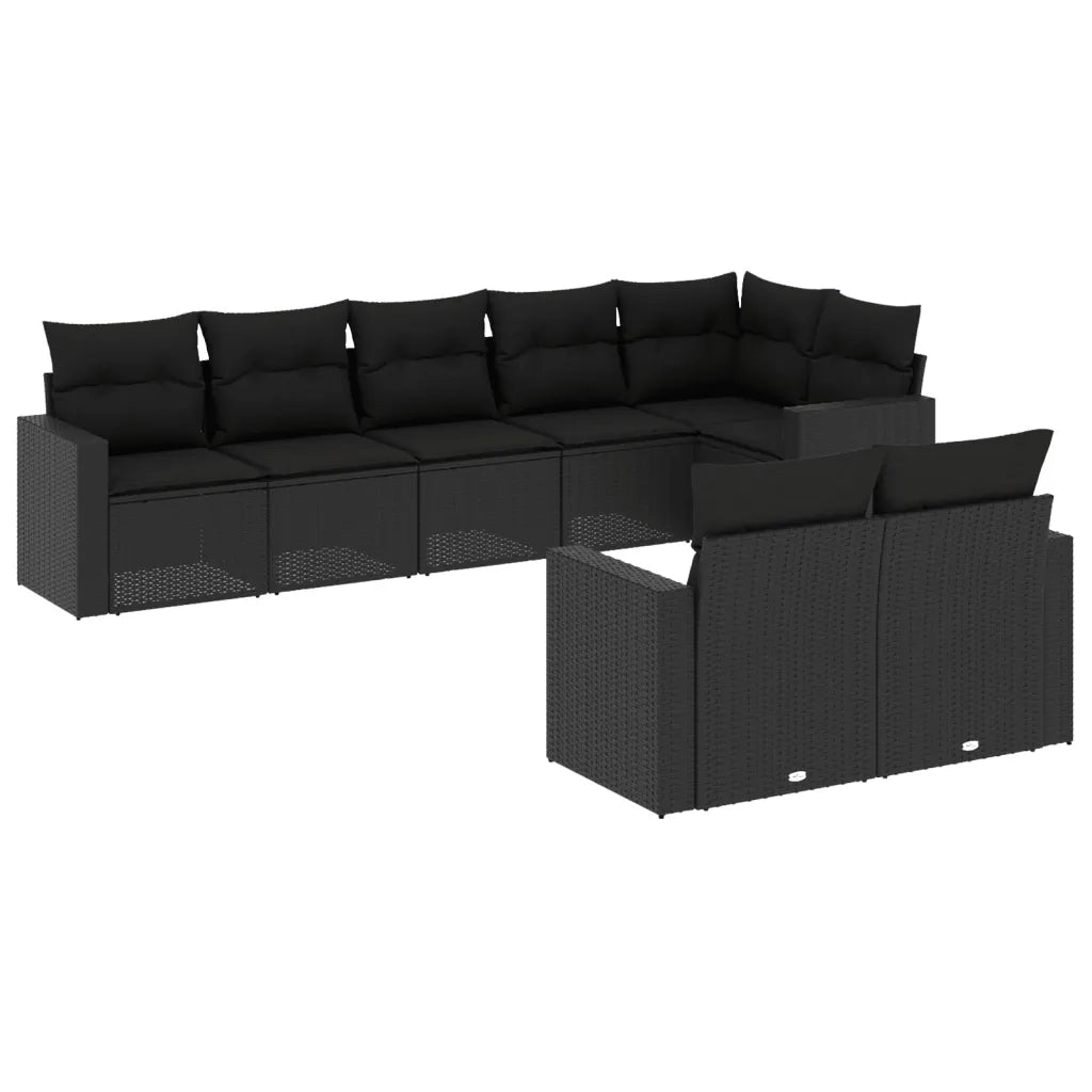 Set Divani da Giardino con Cuscini 8 pz Nero in Polyrattan 3219205