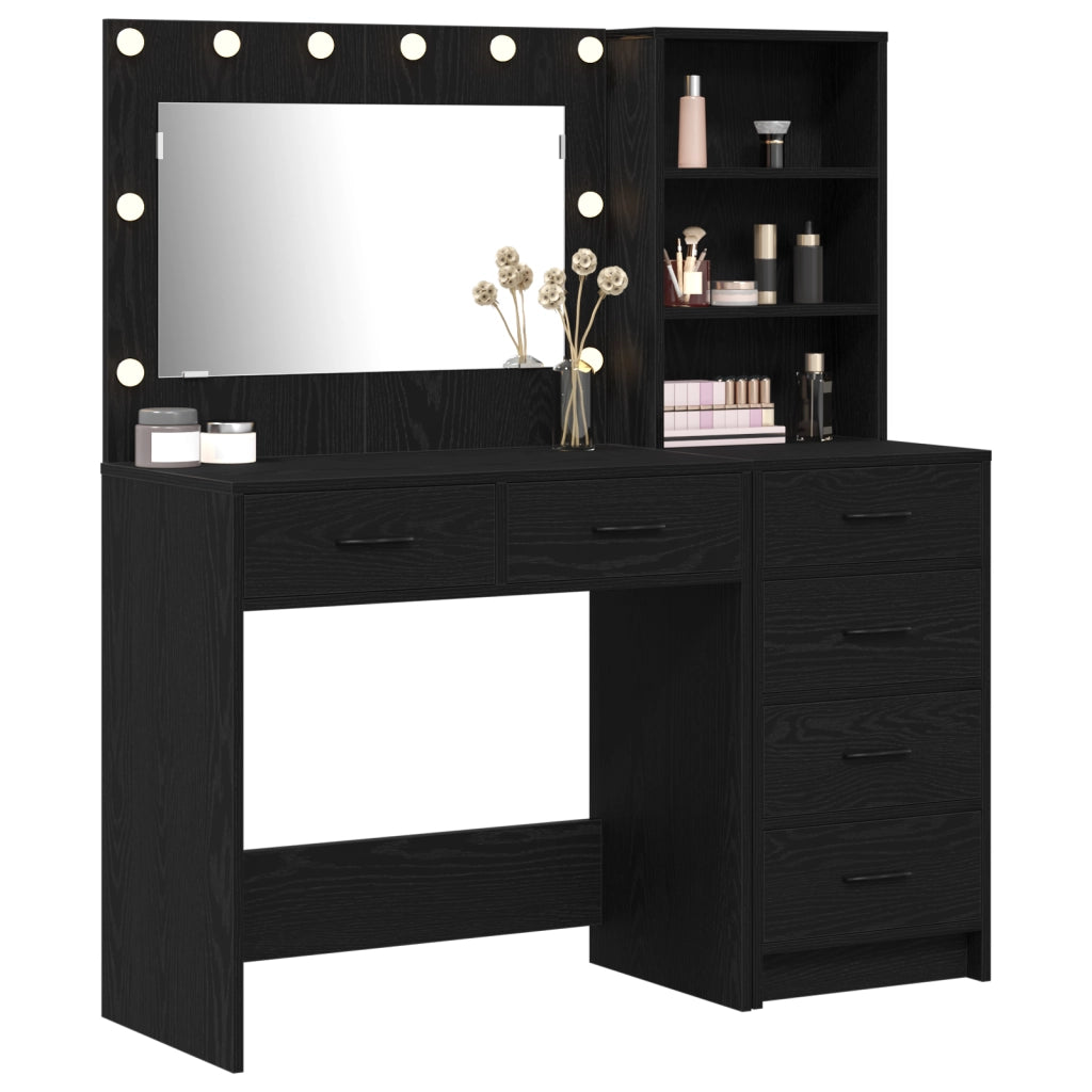 Set da toeletta a 2 pezzi con LED in legno ingegnerizzato nero