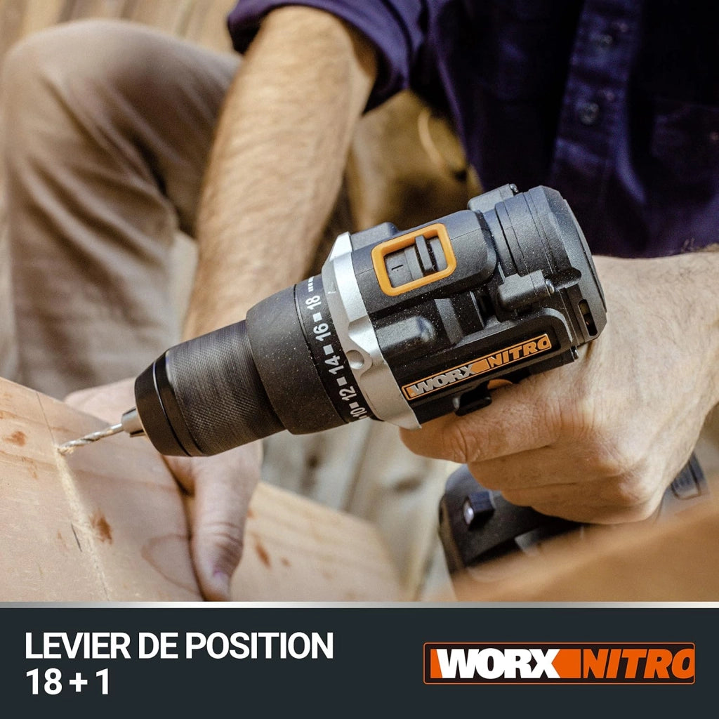 NITRO WX102.9 - Trapano Avvitatore a Batteria 20V, Senza Spazzole, 60 Nm, Trasmissione a 2 Marce, Luce LED, per Foratura e Viti, Senza Caricatore