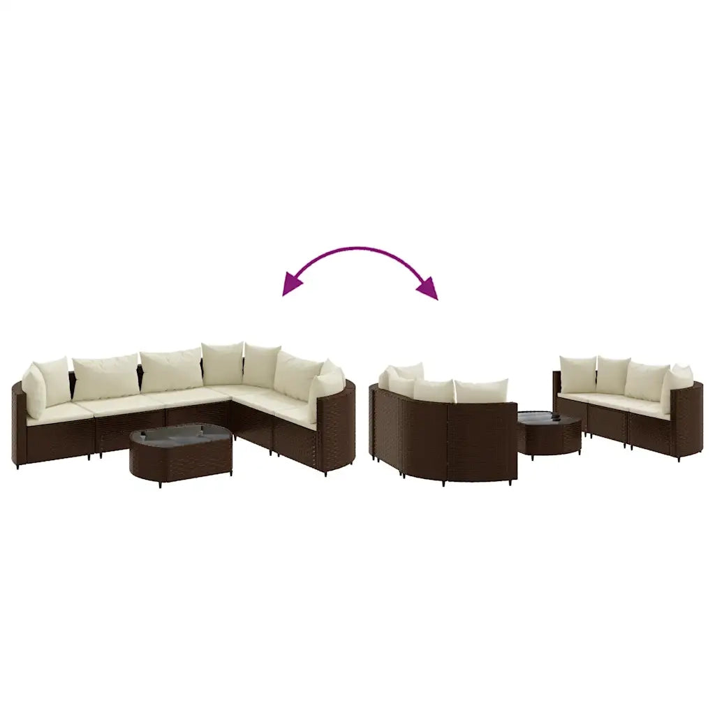 Set Divani da Giardino 7 pz con Cuscini Marrone in Polyrattan
