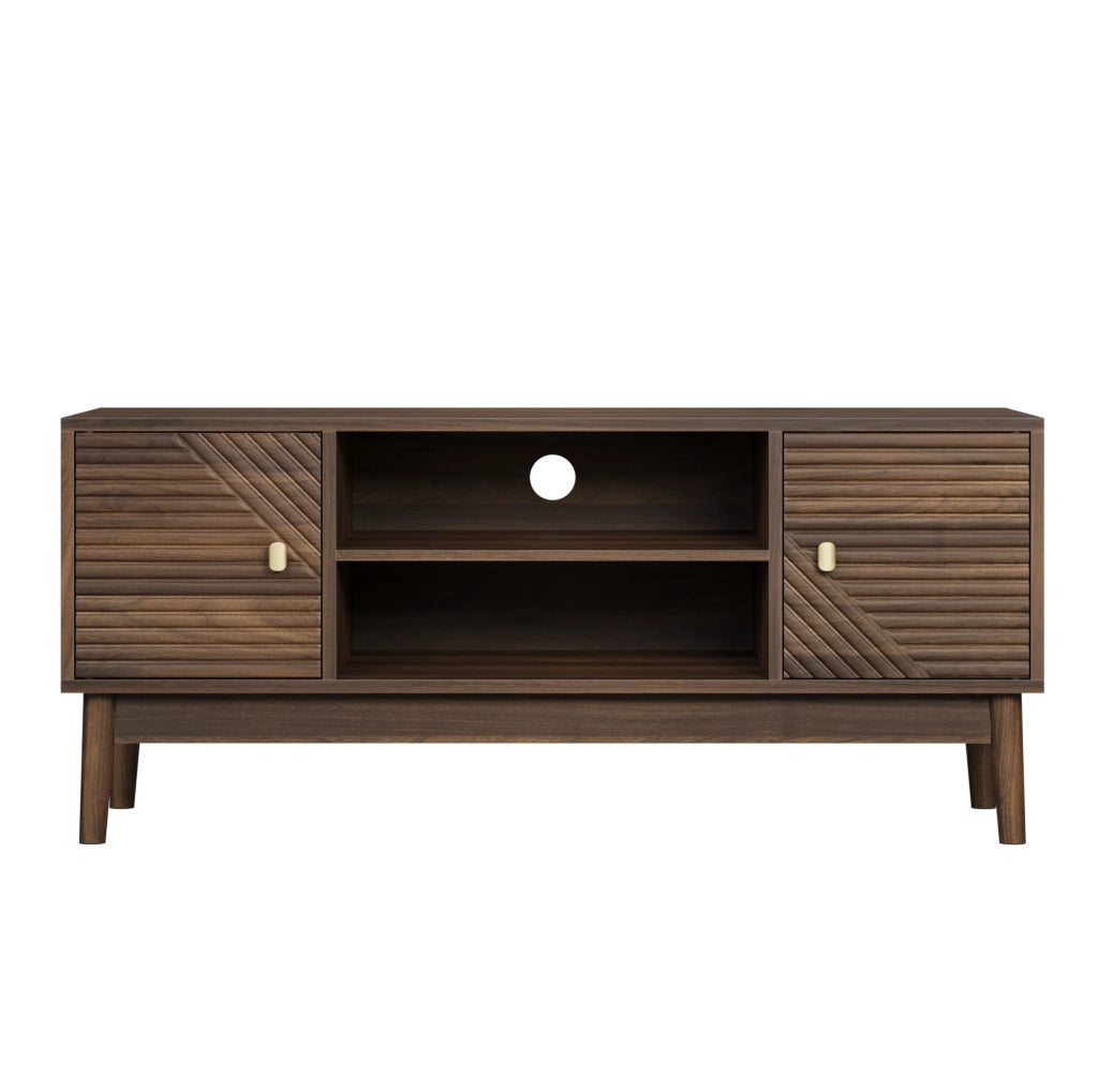 Mobile TV in MDF effetto noce 110x40x48 cm con ante a griglia e passacavi