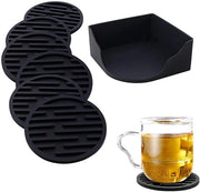 Onderzetters in silicone, 6-pack, con supporto, piatto di drenaggio spesso, adatto per bevande fredde, trattamento antiaffissione, facile da pulire (nero)