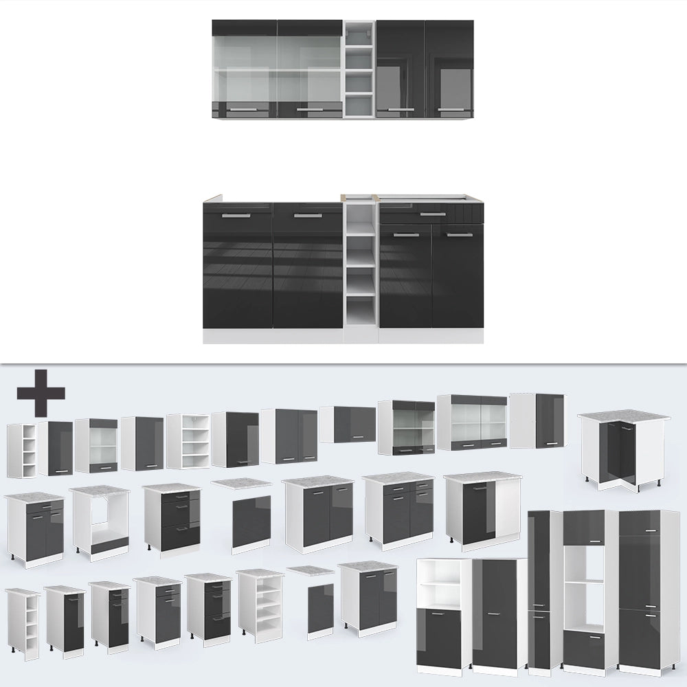 Vicco Cucina completa Antracite lucido/bianco 160 cm , PL Rovere