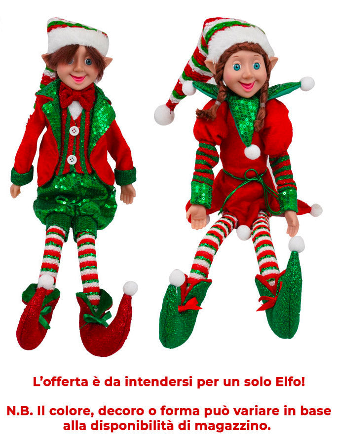 Pupazzo Elfo Natalizio H45 cm Seduto in Tessuto Rosso